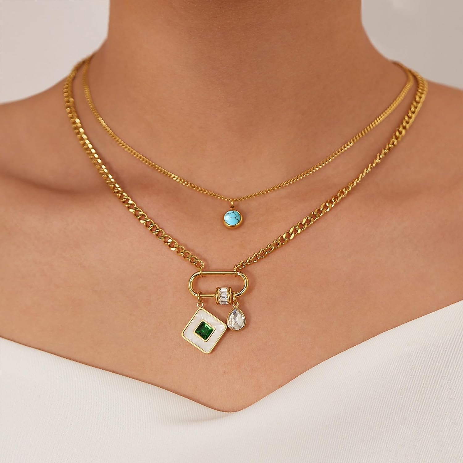 Gold-Plated Square Pendant Necklace for Women Double Layers Necklace Stainless Steel Delicate Fashion Necklace Jewelry Gift - Image 8