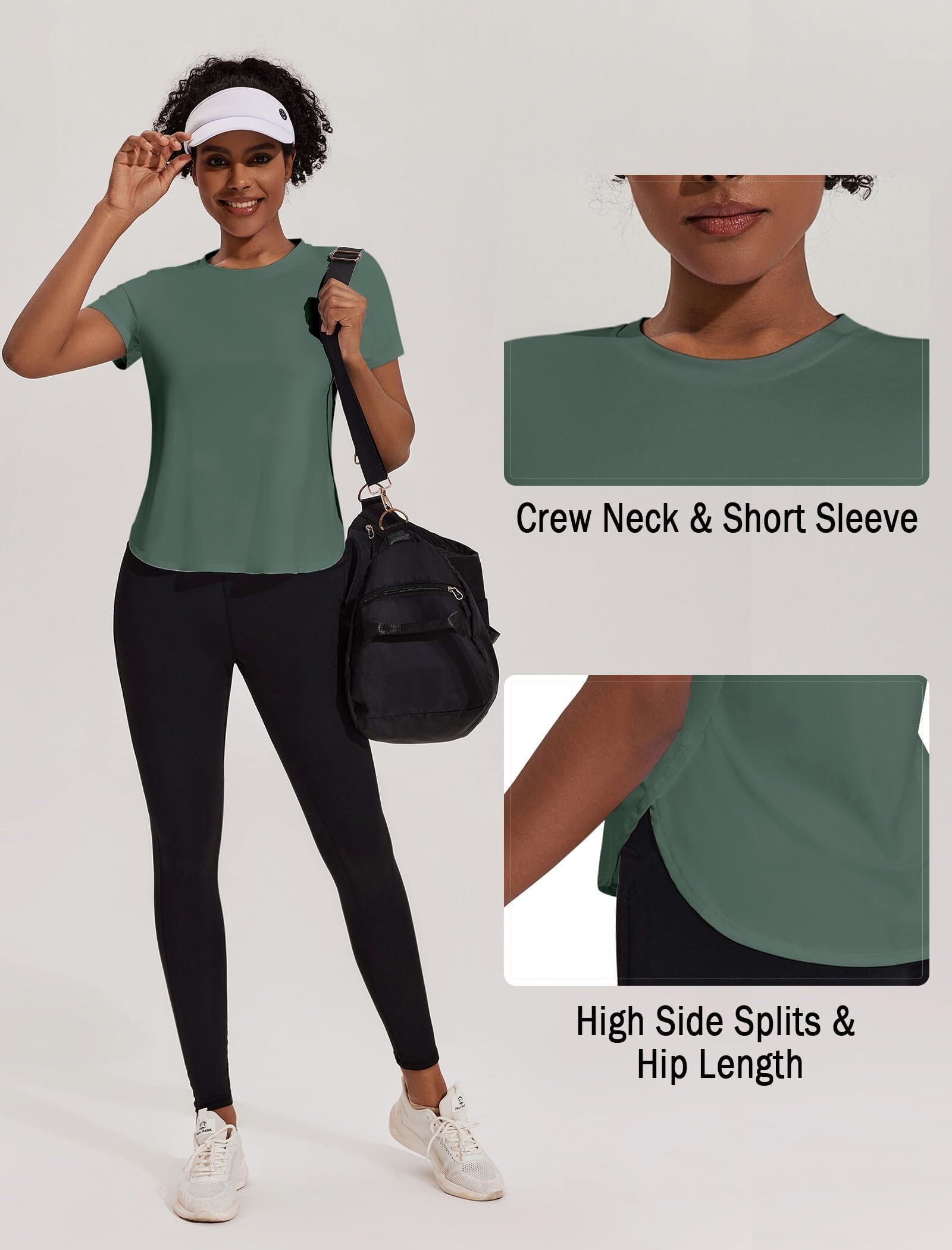 PINSPARK Maglietta Sportiva a Maniche Corte da Donna con Protezione Solare UPF 50+, Anti-UV, Maglietta da Yoga Traspirante - 5