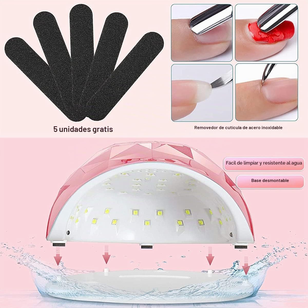 Janolia Lámpara Secador de Uñas, de Acrilonitrilo butadieno estireno, Rosado, 86W LED UV, 4 Ajuste de Temporizadores, para Esmalte con Sensor Automático y Protección Contra Sobretemperatura
