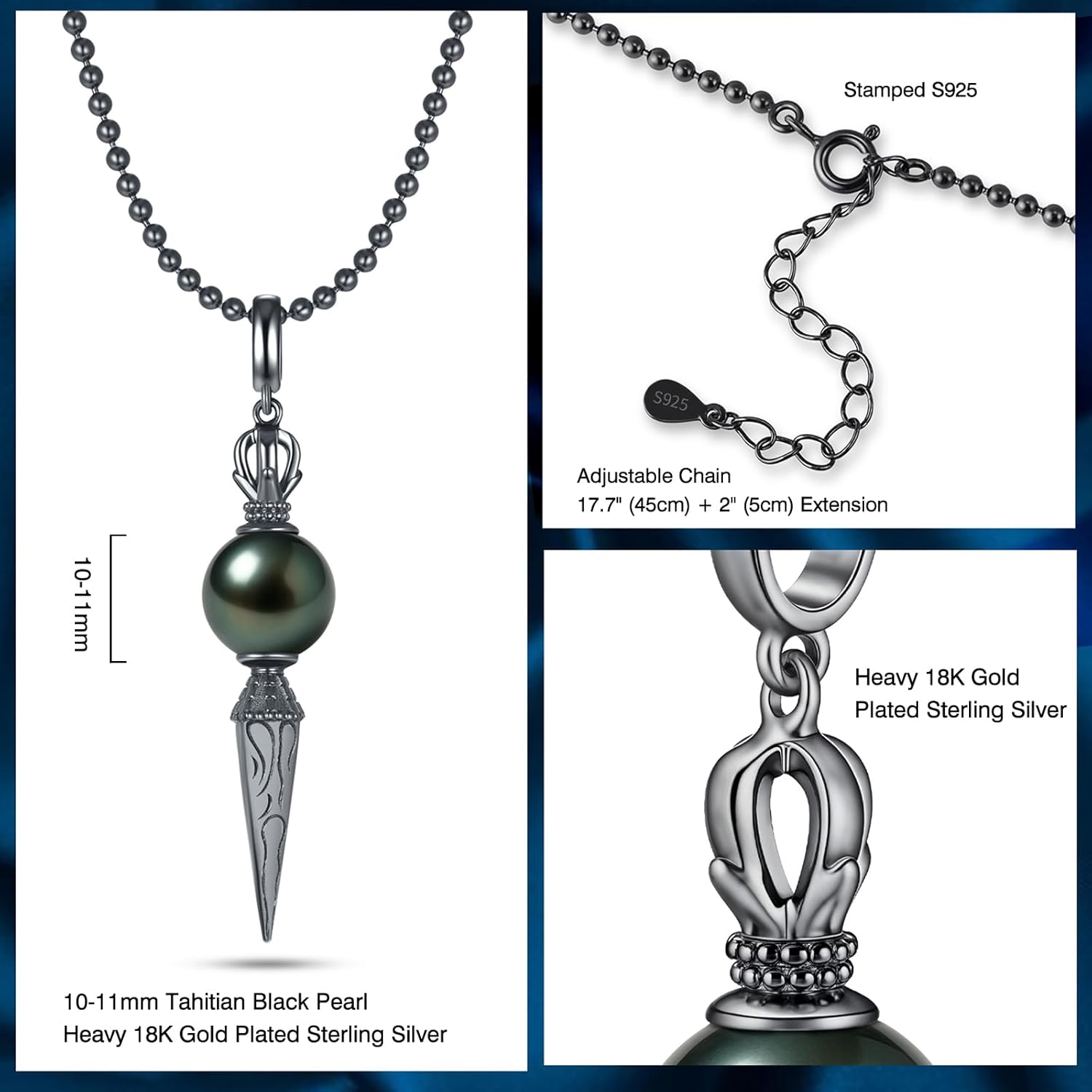 Genuine Tahitian Black Pearl Necklace for Women, 9-13mm AAAA Seawater Pearl - Sterling Silver Moissanite Pendant, Wedding Anniversary, Birthday, Christmas Gift for Wife, Mom, Girlfriend, Fine Jewelry - Image 4