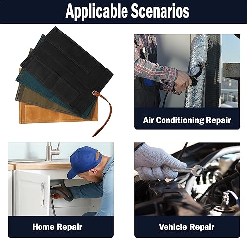 Miniatura 7 de Bolsa de herramientas de lona, rollo pequeño para herramientas, 10 ranuras y 1 cuerda de amarre, bolsa enrollable de almacenamiento de lona encerada