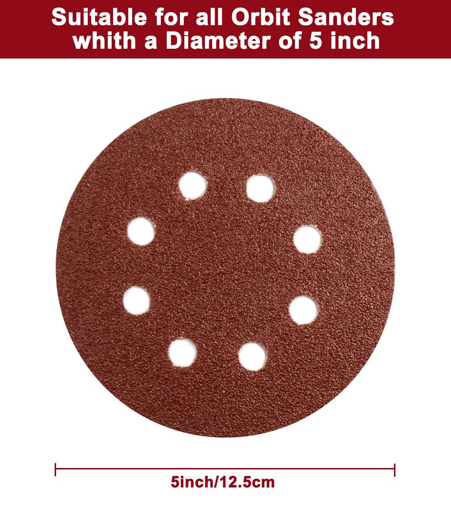 5 Inch Sanding Discs Hook and Loop Sandpaper for Random Orbital Sander (600 Grit 50PCS)