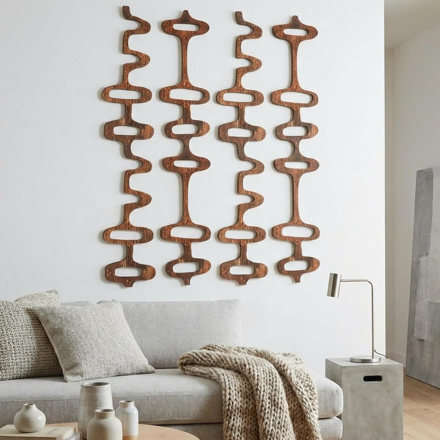 Wenqik 8 Pack Mid Century Modern Wall Decor Wood Midcentury Vintage Retro 3D Large Art Wall Sculpture Elegance Abstract Geometric Panels for Interior Living Room Home Office Bedroom(Black)