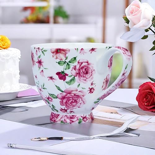 Miniatura 9 de YUESITE Tazas de café de porcelana de hueso de 16 oz para mujeres, tazas de café, tazas de té, tazas de café novedosas, regalo para mujeres, mamá y