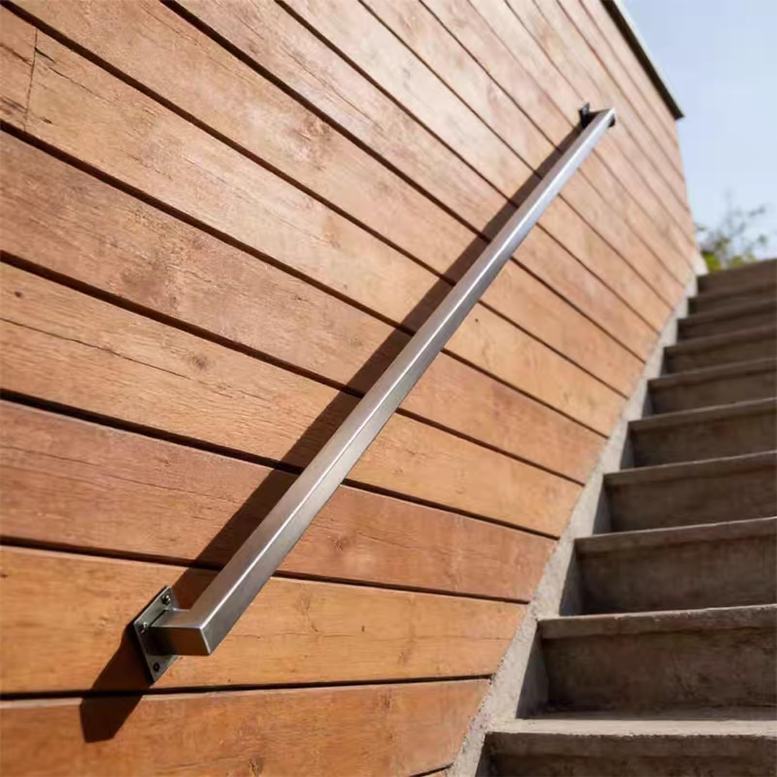 Drsyffsup 1FT-20FT Industrial Metal Stairs Handrail Kit, Sturdy Wall Mount Brushed Stainless Steel Banister Hand Rail for Indoor and Outdoor Stair Railing Safety Grab Bar(7ft/2.1m)
