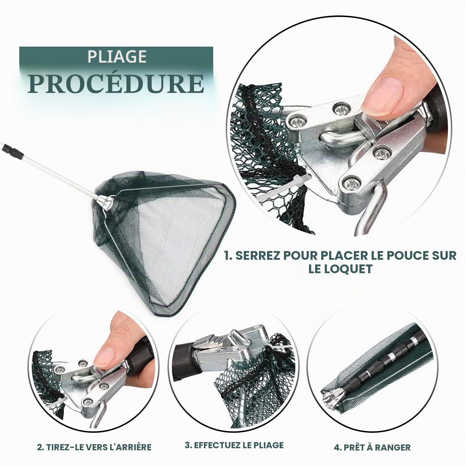 KK'S GLAMS® Épuisette de pêche télescopique – Pliable, extensible, poignée en alliage d'aluminium de 1,5 m, légère et portable pour attraper les oiseaux et les poissons