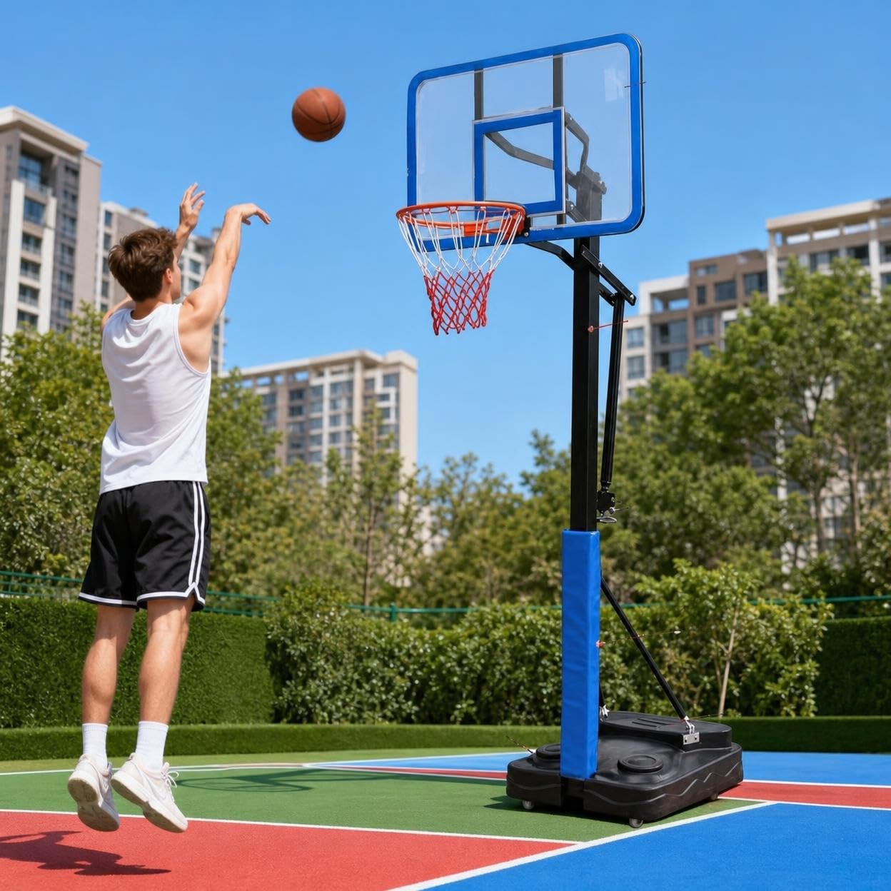 Basketballkorb höhenverstellbar rollbar für Kinder & Erwachsene – Outdoor Basketball Ständer mit Kurbel