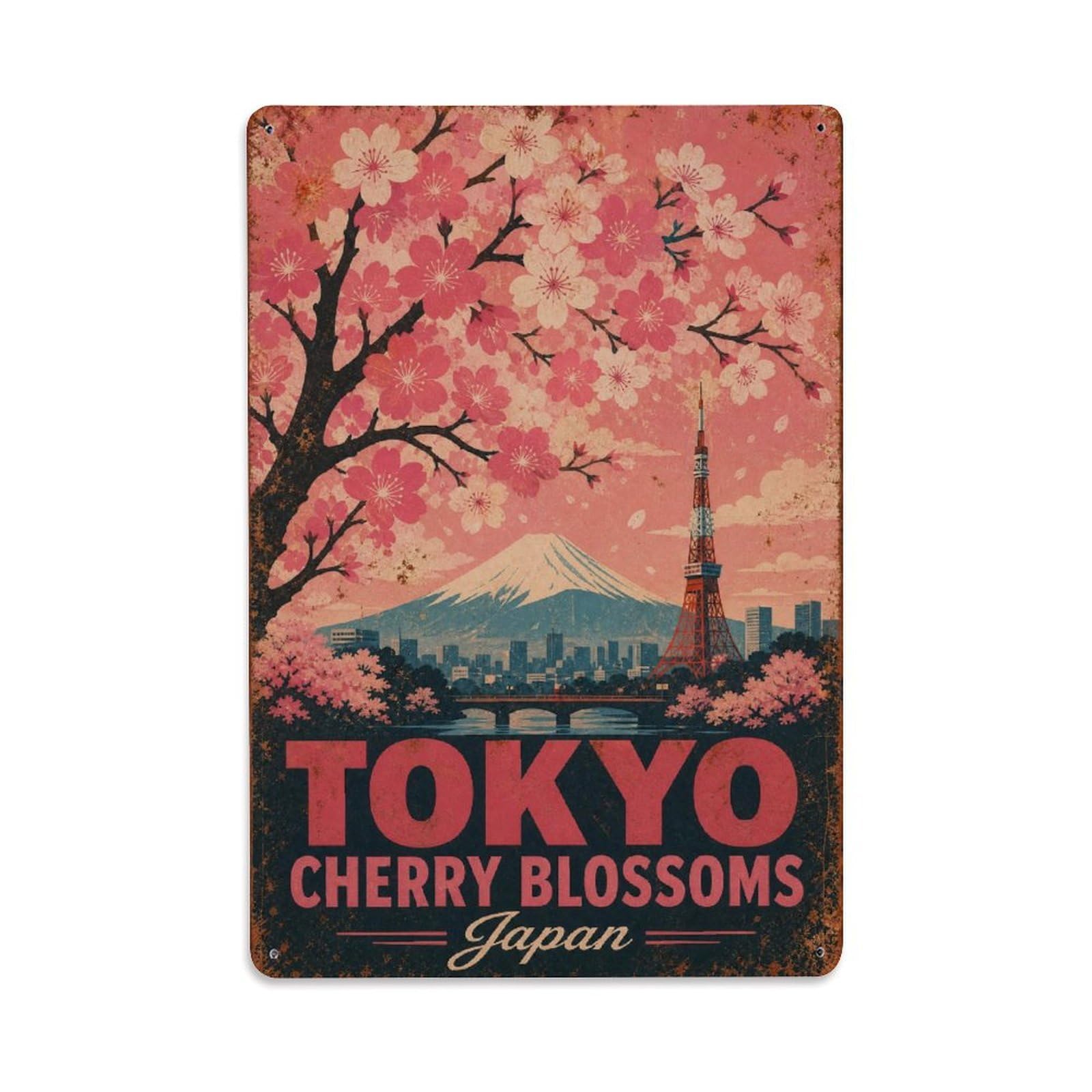 Gead 8X12inch Style Vintage Travel Tokyo Japan Cherry Metal Tin Sign