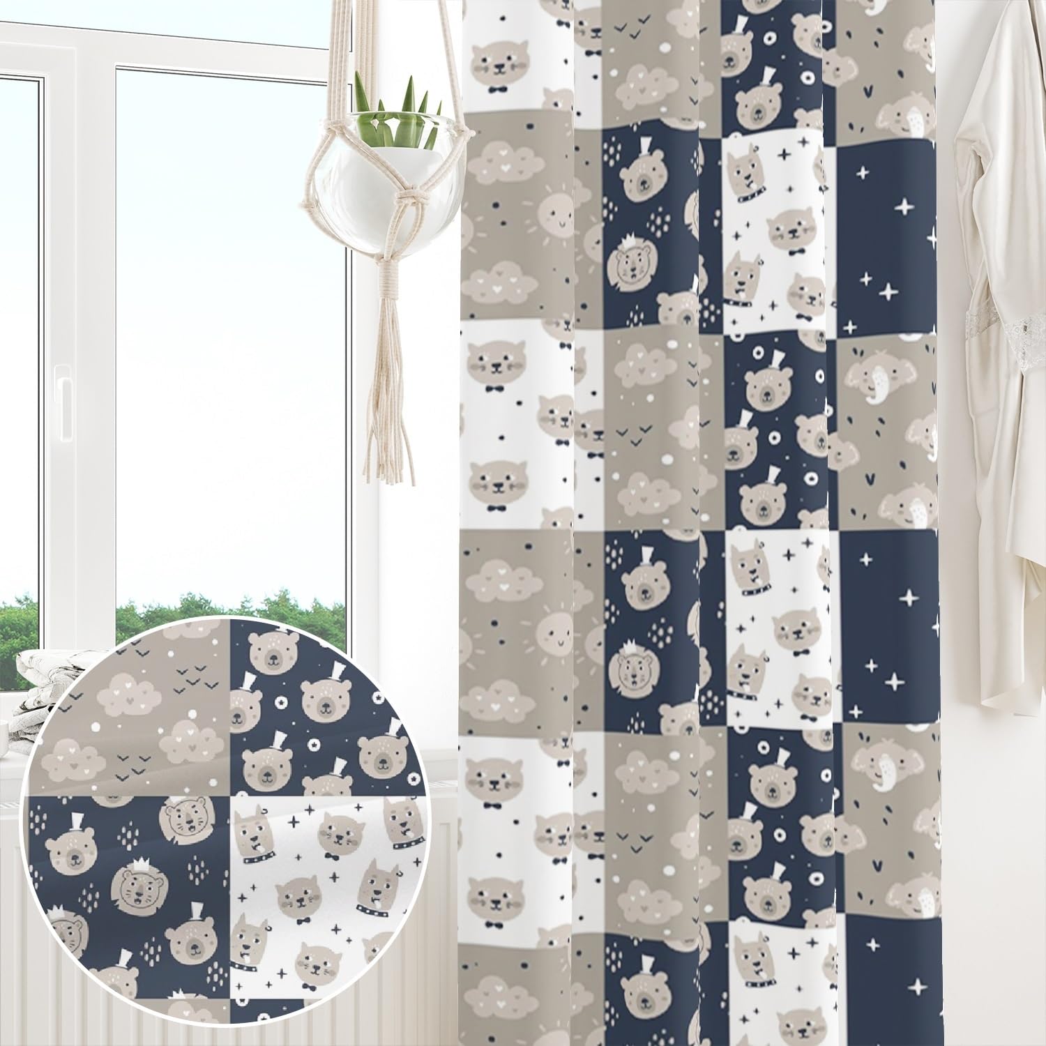 135x229cm Rideau à œillets Motif Animaux Dessin animé pour Chambre d'enfant Ours Éléphant Ciel Mignon Rideaux occultants pour Salle de Jeux bébé séparateur de pièce,1 Panneau Simple