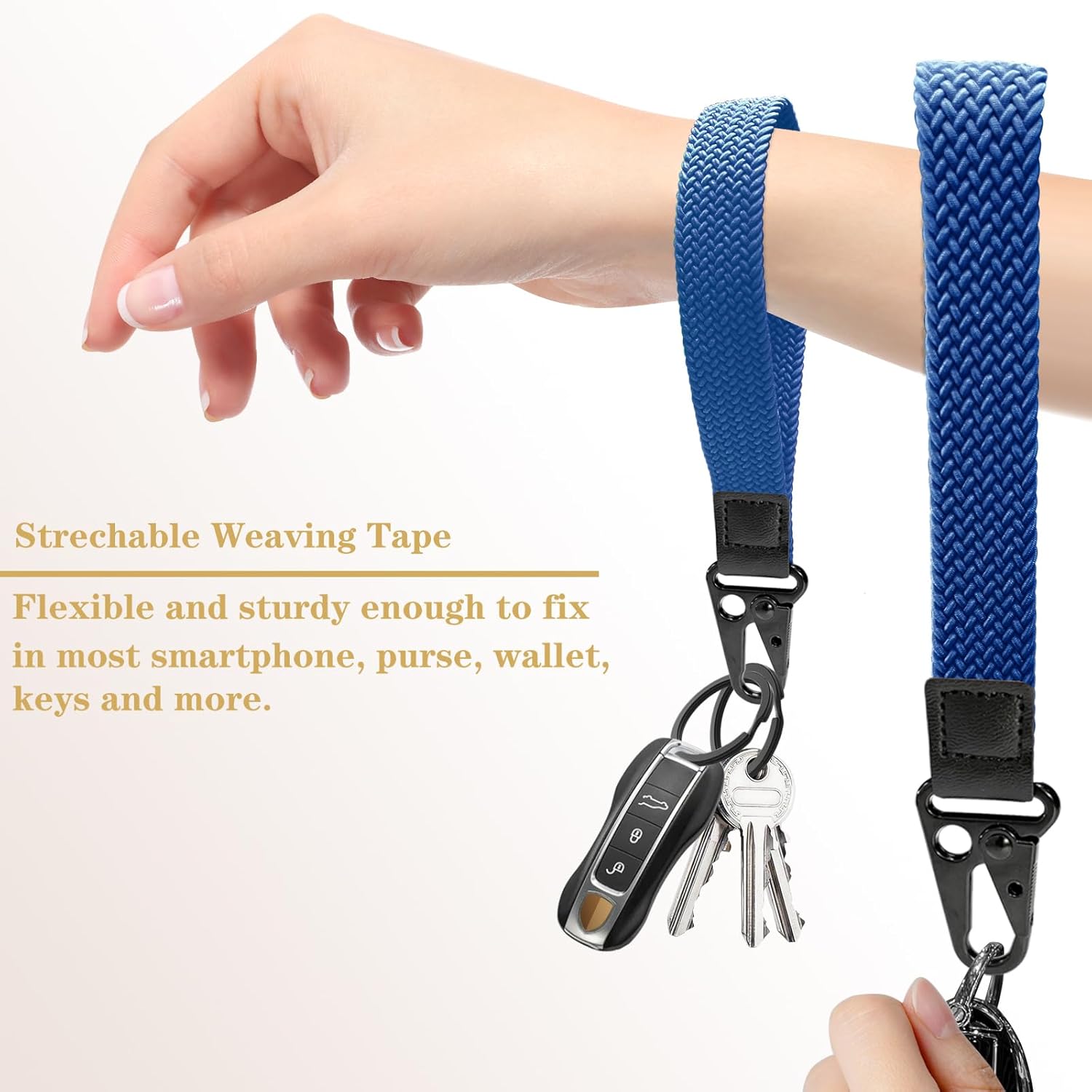 Stretchy Wristlet Keychain, Wrist Lanyard Strap Key Chain Holder to Hold Keys Wallet Phone ID Badge for Men Women - Image 2