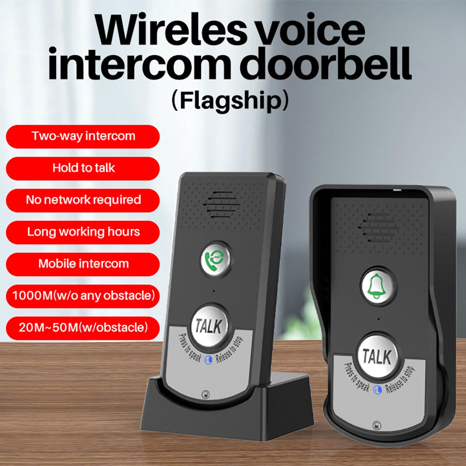 Sonnette D'Interphone sans Fil, Interphone Vocal à 2 Voies, Interphone sans Fil ABS, unité de Système de Sonnette 410 à 490 MHz, Interphone étanche, Interphone Domestique