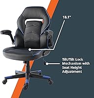 Vista 8 de SpawnSafe - Silla para videojuegos, altura ajustable, reposabrazos abatibles, giro de 360°, negro/azul