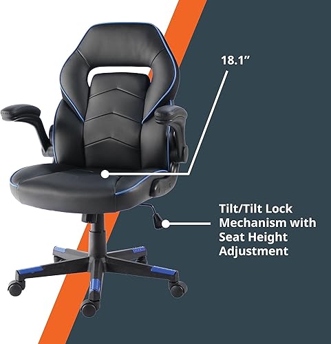 Miniatura 8 de SpawnSafe - Silla para videojuegos, altura ajustable, reposabrazos abatibles, giro de 360, negroazul