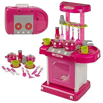 toyshine luxury battery operated kitchen set with lights, sound and carry case- Pink