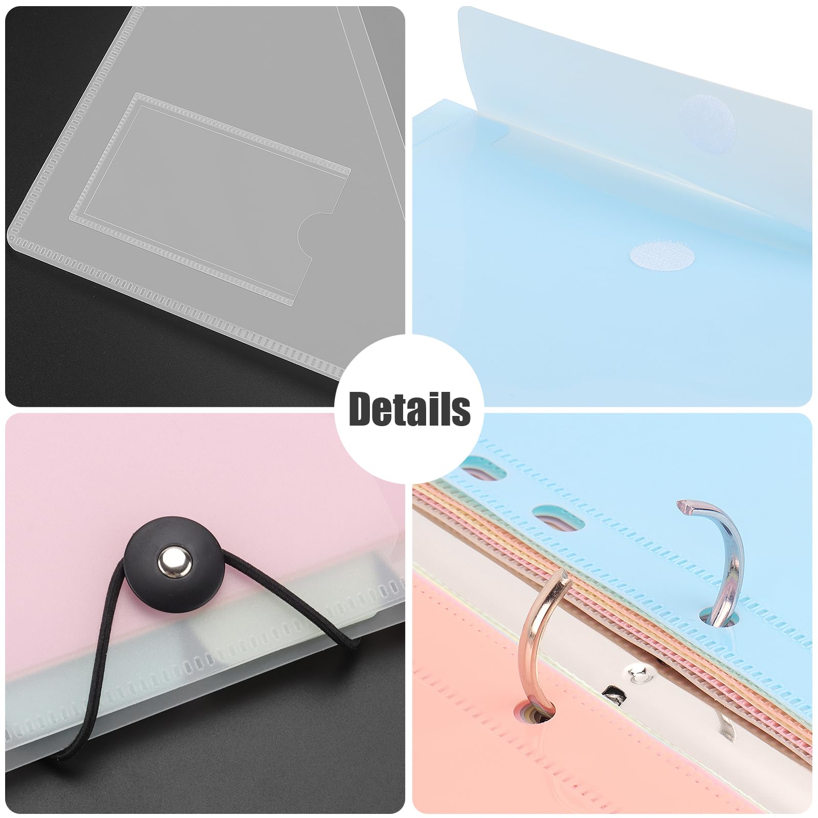 Uquelic Classeur avec Pochettes Perforées pour Documents Format A4 - Pochette Plastique, Trieur Document Pochette Plastique A4 avec Rabat - Maison/Bureau (Transparents Macarons)