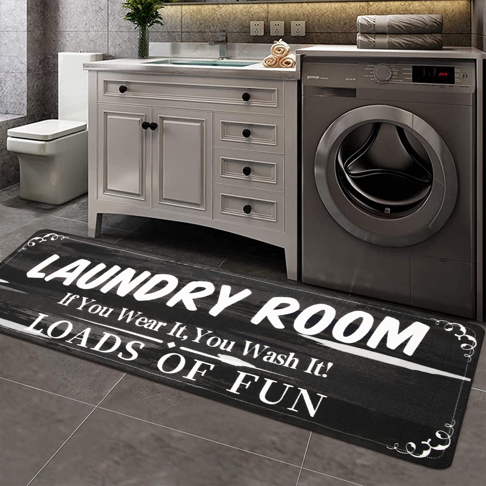 Amazon.com: HEBE Farmhouse Laundry Room Rug Runner 2'x6' Non Slip Laundry  Rugs and Mats for Laundry Room Decor Washable Runner Rugs Washroom Mat  Carpet for Laundry Room Kitchen Floor Bathroom : Home