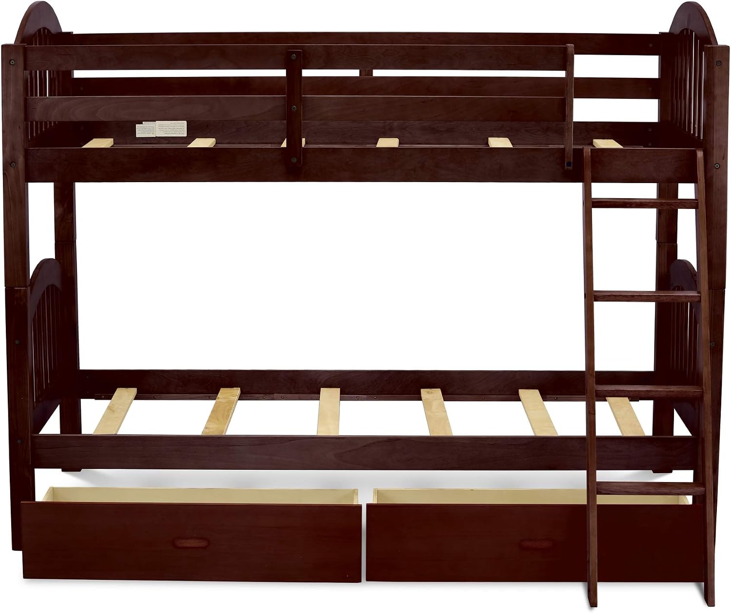 East West Furniture VEB-08-TA Hardwood Bunk Beds for Compact Spaces with Ladder and Two Drawers , Java Finish