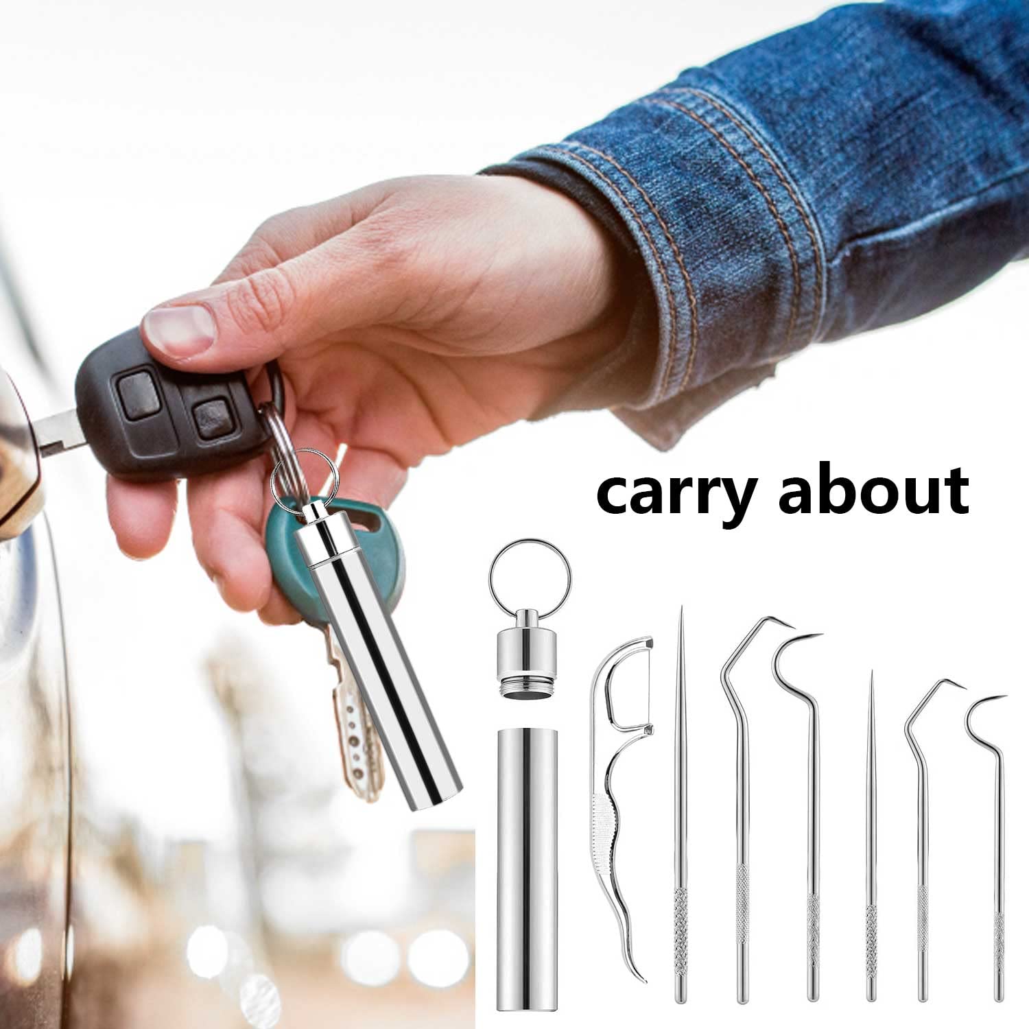 Set Stuzzicadenti In Acciaio Inox IUDWCG - 7 Pezzi, Riutilizzabili, Portatili, Per Igiene Dentale - Foto 9