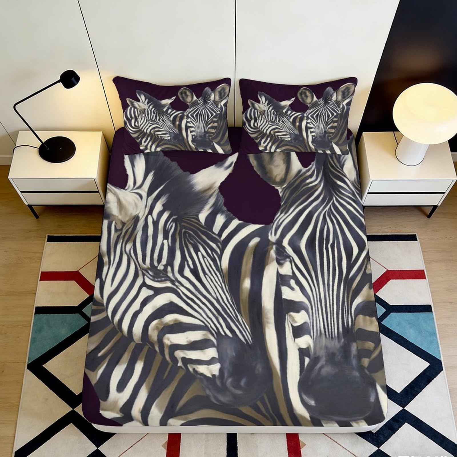 3D Printed Zebra Pattern Fitted Sheet Microfiber Soft Durable Black White Bed Cover with 3D Printed Striped Mattress Cover for Bedroom Dormitory Guest Room 180x200x25cm