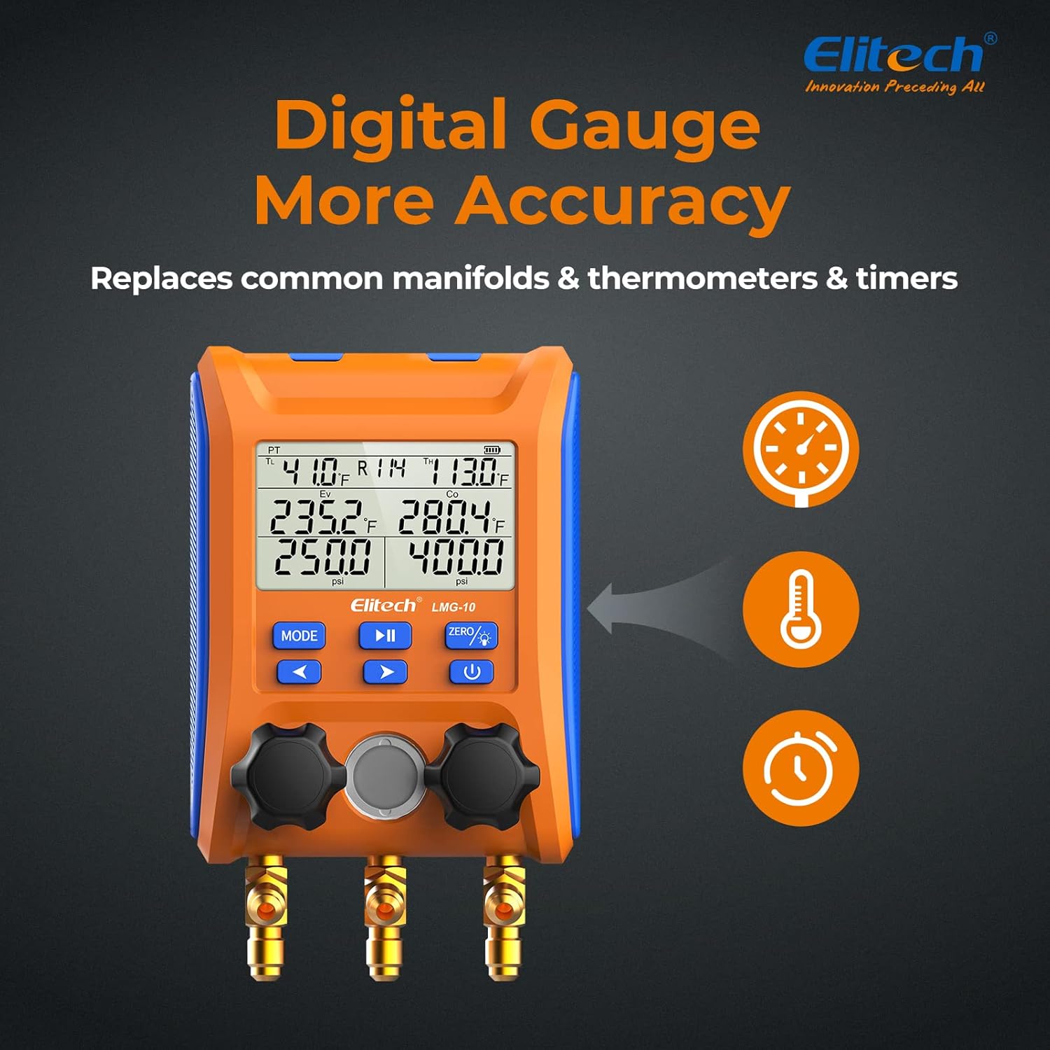Elitech HVAC Essential Combo: LMG-10plus Digital Manifold Gauge with Hoses & LMC-100F 110Lbs High-Precision Refrigerant Scale