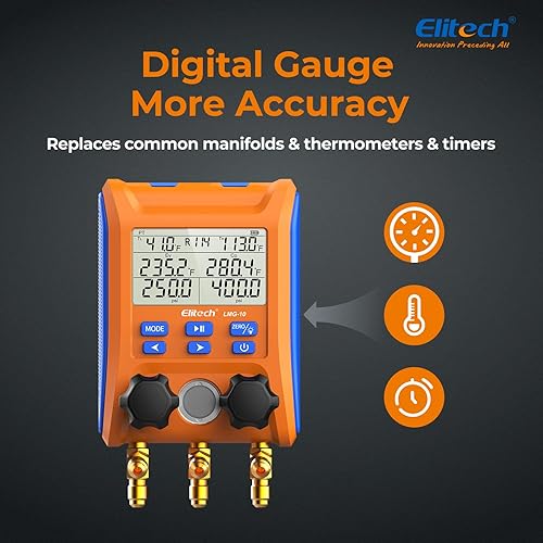 Vista 26 de Elitech Medidor de colector digital HVAC 4 Válvula Manómetro con mangueras Sensor de vacío Termómetro Abrazaderas, EMG-40V
