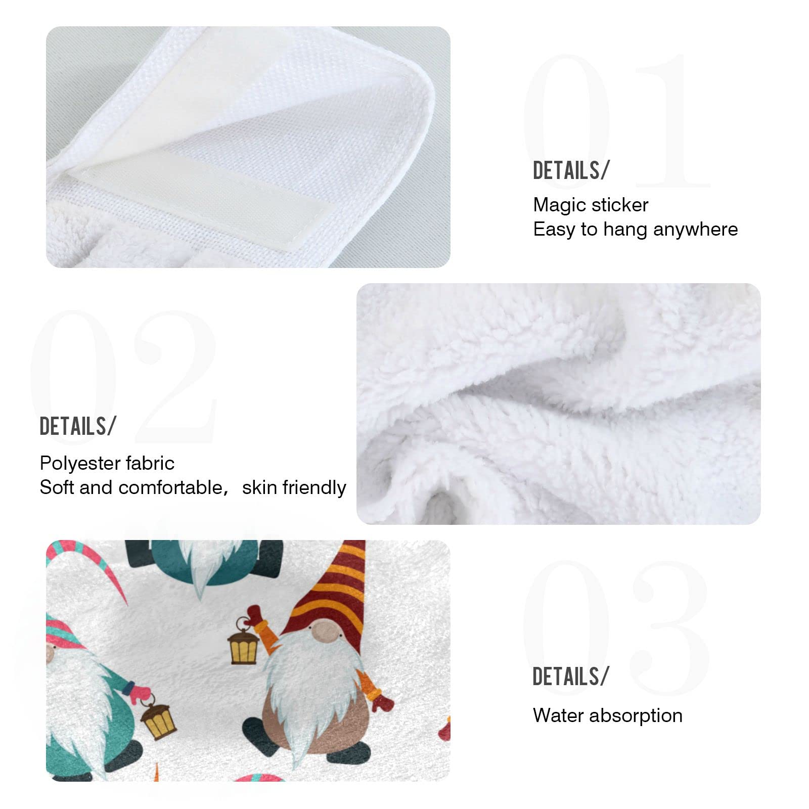 Senya Christmas Gnomes Hand Towels - Highly Absorbent Microfiber Towels For Bathroom, 30x15 Inches