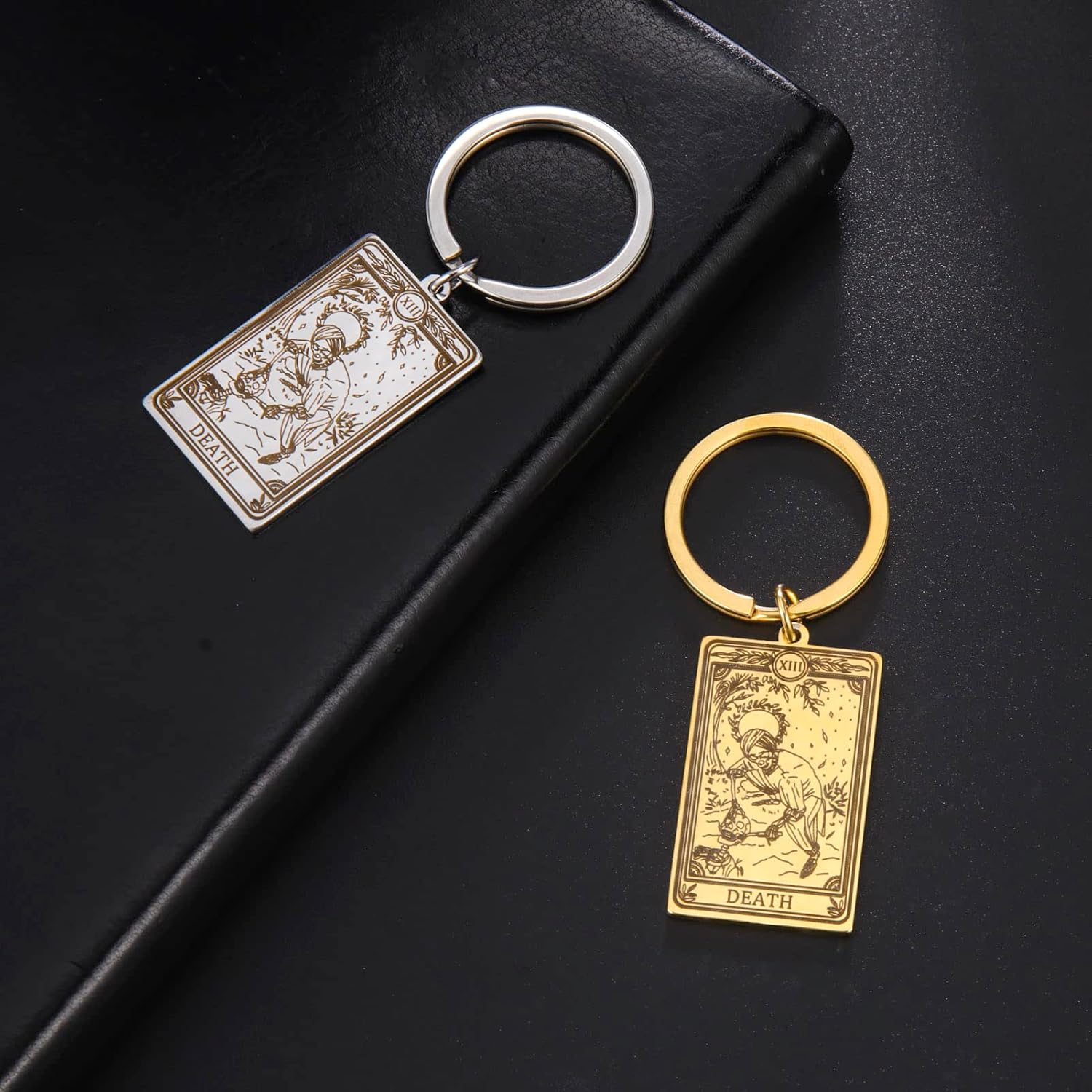 TEAMER Skeleton Tarot Cards Keychains Stainless Steel Amulet Marigold Tarot Card Major Arcana Keyring for Keys Cars Bags - Image 4
