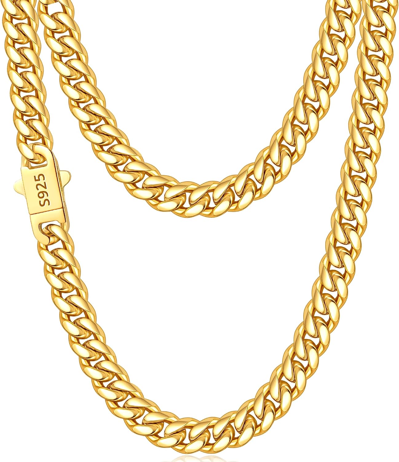 7mm Cuban Chain 18K Gold Plated 925 Sterling Silver Chain Necklace for Men, Stainless Steel Sturdy Durable Mens Chains Necklace, 18 20 22 24 26 Inch