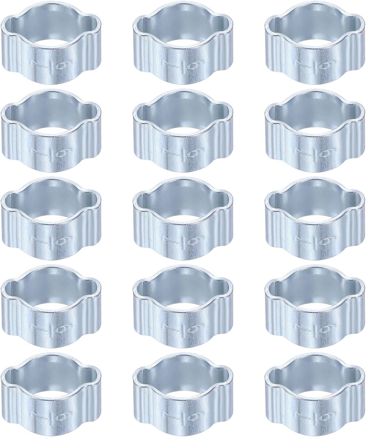 sourcing map 15pcs Double Ear Hose Clamp 7-9 mm Galvanized Steel Hose Clamp Double Ear O Clips Crimp Rings for Fuel Line Pipe Tube Fitting Connections, Silver