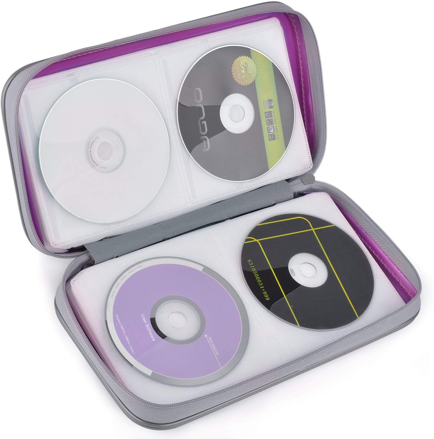 Gadget Hoppa Purple 80 Capacity Cd Dvd Case Wallet Hard Cover Carry Case Portable Storage Organiser Bag –