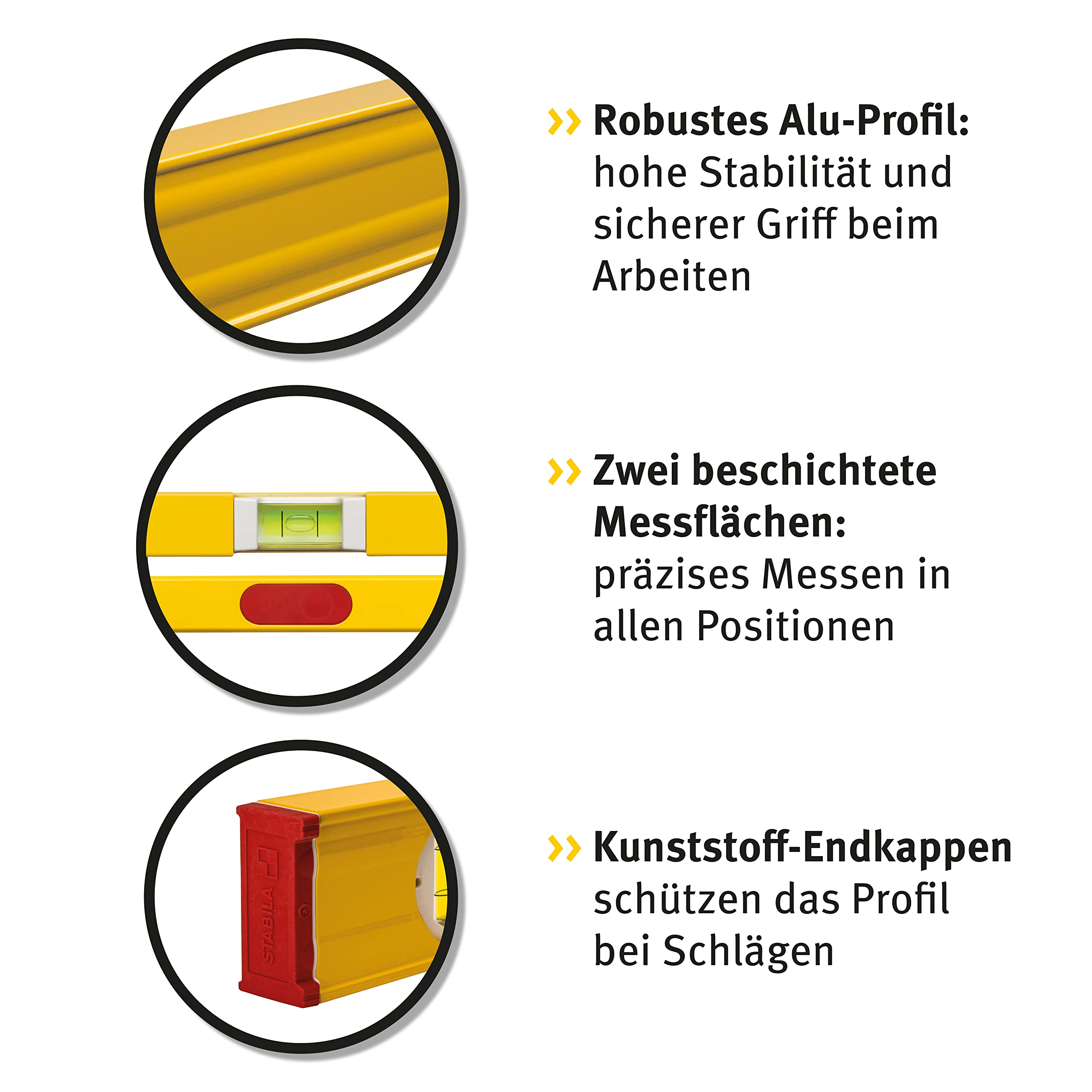 STABILA Magnet-Wasserwaage Type 80 ASM, 40 cm, verstärktes Alu-Profil, extrastarkes Seltenerd-Magnetsystem, 1 Horizontal-Libelle, 1 Vertikal-Libelle, integrierte Rutsch-Stopper, Made in Germany, Gelb