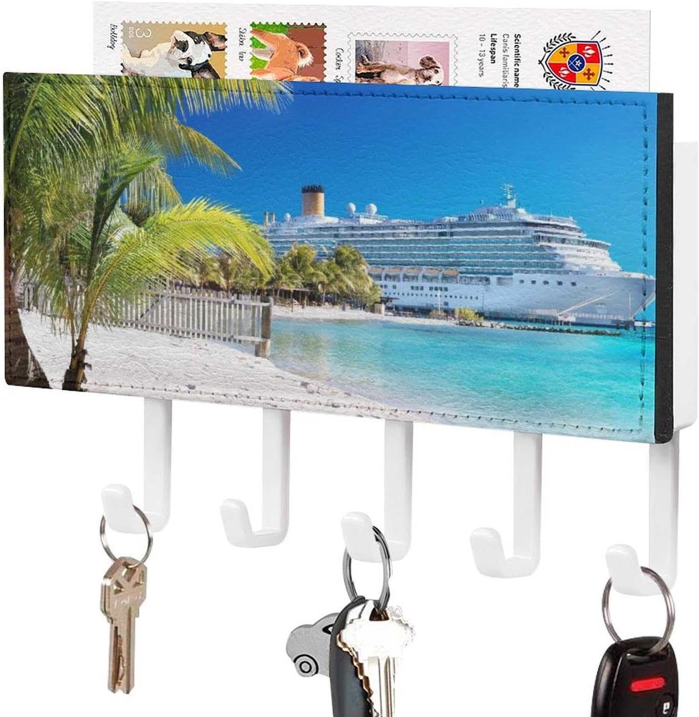 Key Holder Wall Mount Key Hanger with 5 Hooks, Decorative Key Rack | Seaside Cruise Ship Hanging Key Hooks with Mail Organizer for Wall Living Room Kitchen Bathroom Hallway