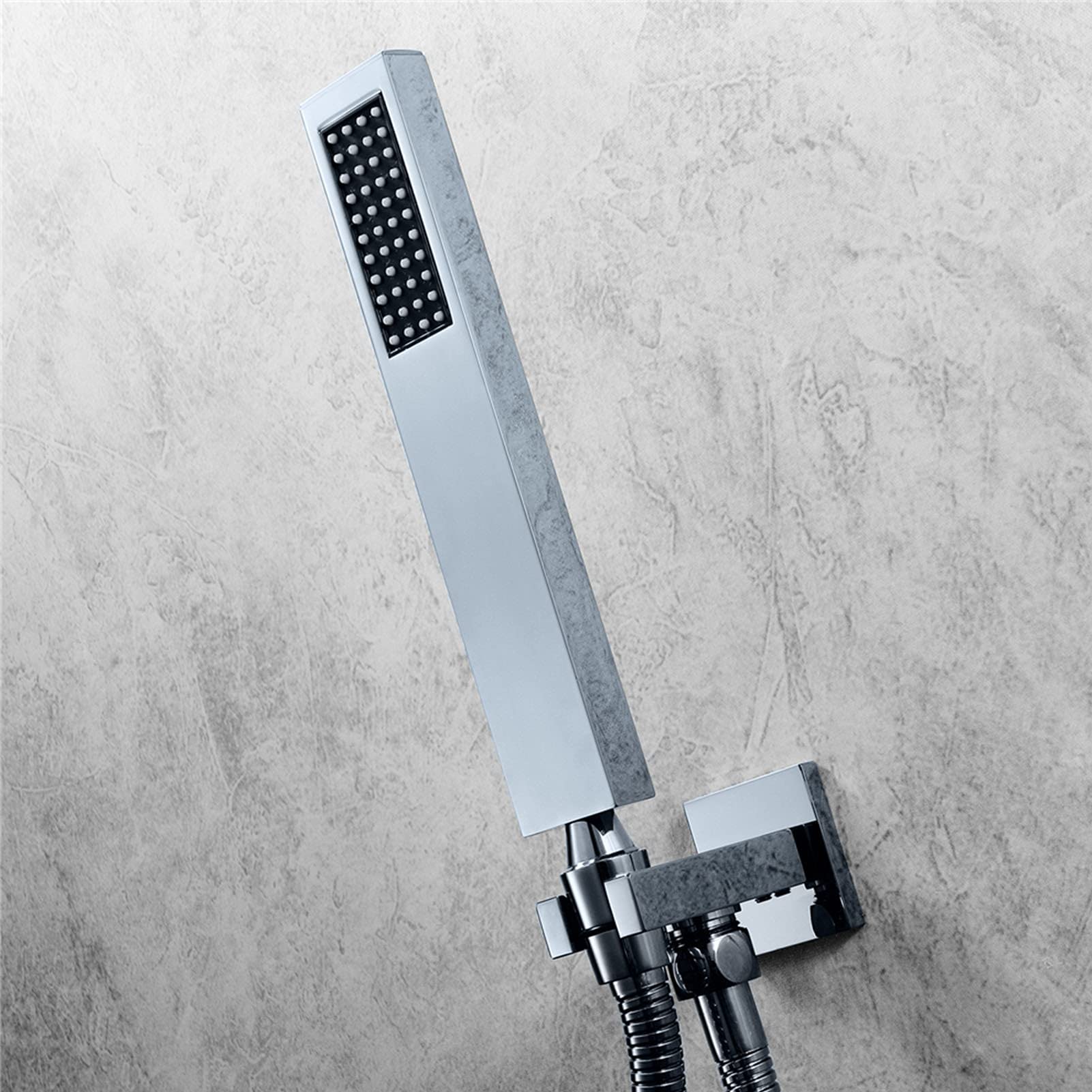 Sistema de ducha de lluvia de lujo, cabezal de ducha LED de 60 x 80 cm con altavoz de música Bluetooth, juego de grifo termostático de ducha, control remoto negro (control remoto cromado)