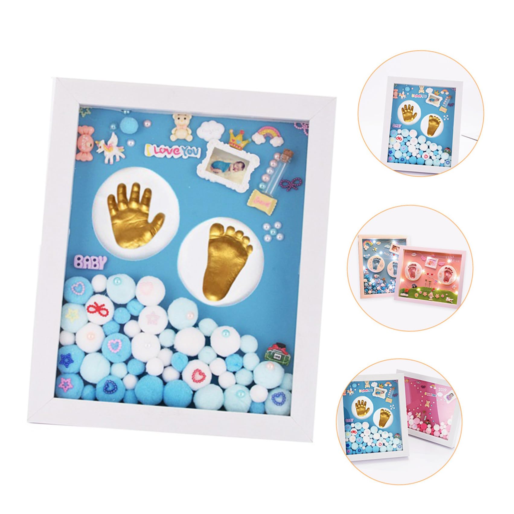 Kit Cornice in Acrilico Impronte Mani e Piedi o Ragazzo Ragazza Oro Cornice Porta Foto Ricordo Regalo Nascita da o da Appoggio Appoggio come Regalo Nascita Bimbo Bimbo per