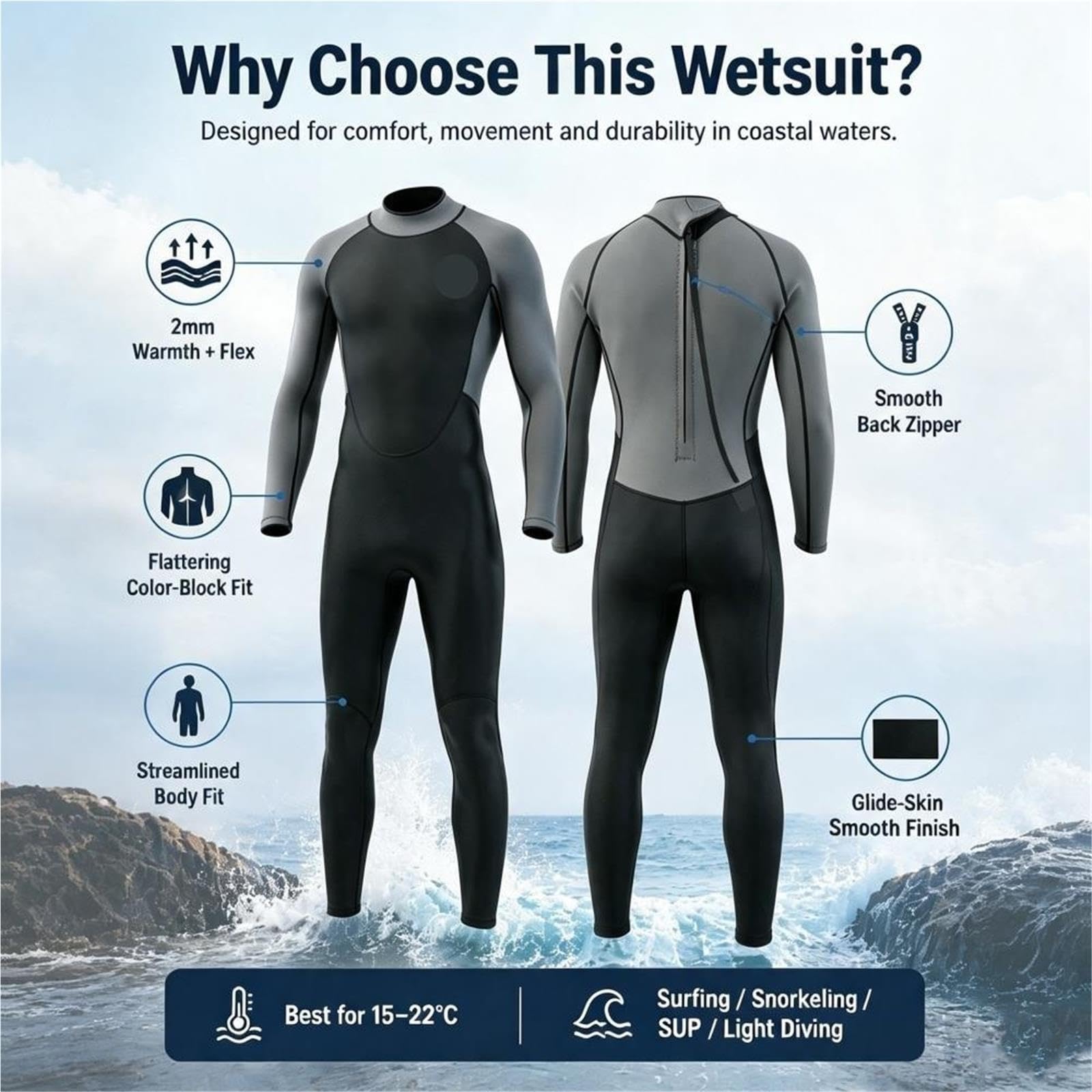 Mute 2mm Neoprene Tute da sub Surf Snorkeling