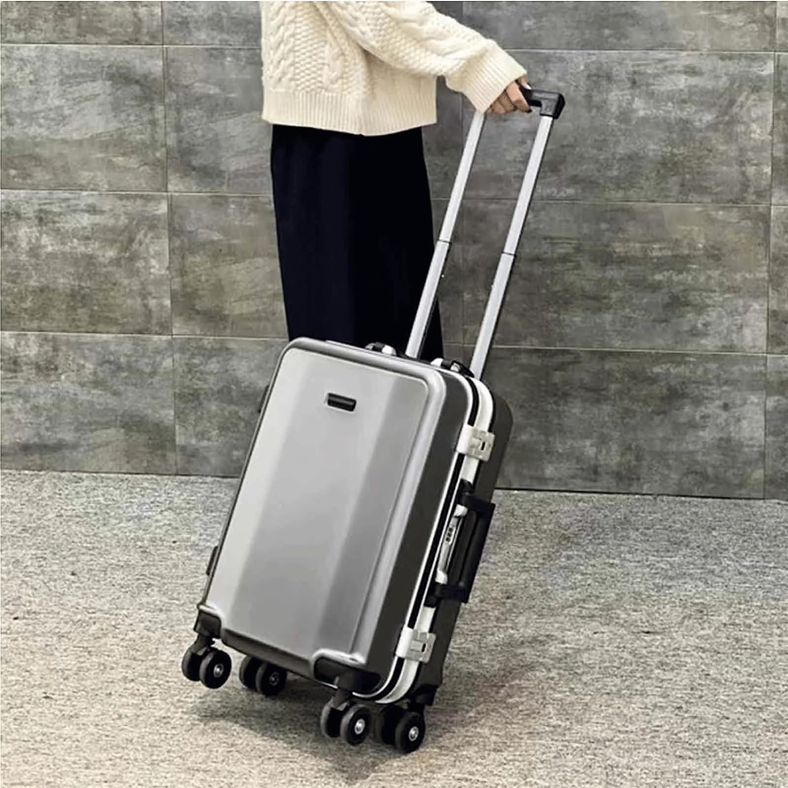 Valigia da Viaggio con Telaio in Alluminio, Doppia Fibbia, Password, Ricarica USB Esterna con Ruote (D, 26 Pollici)