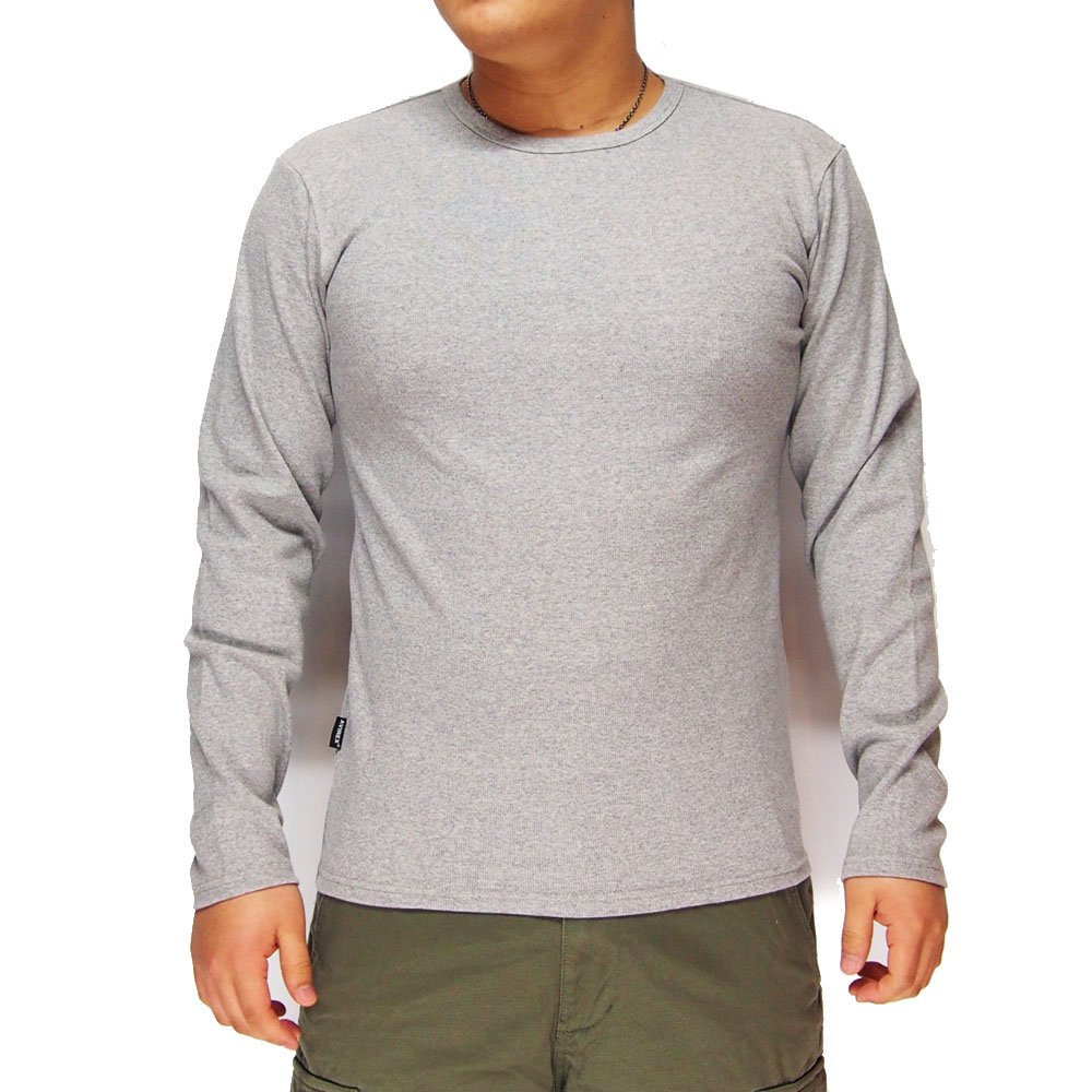 L_14 GREY [アヴィレックス] ロンT デイリー クルーネック リブTEE (抗菌) (防臭) DAILY RIB CREWNECK TEE 6153481 メンズ