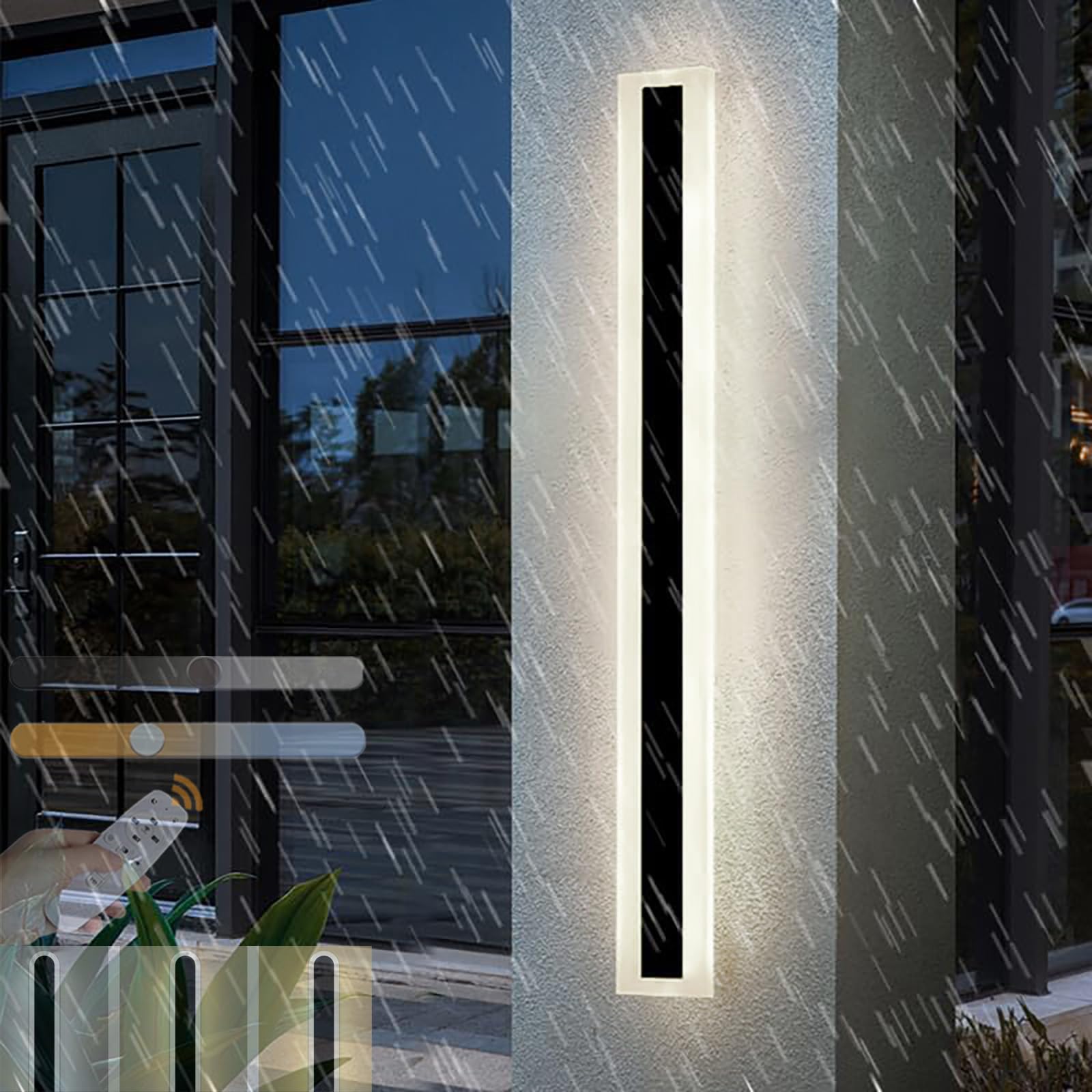 HELCEKOU Dimmable Outdoor Wall Lights with Remote Control, Selectable 3000K/4500K/6000K, IP65 Waterproof Modern LED Fixtures for Garden & Fence, 16W 80CM Lighting
