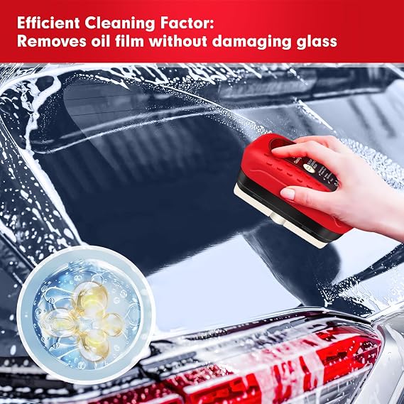 Automotive Oil Film Cleaning Brush, Car Glass Oil Film Cleaner, Anti-Rain Fog Car Glass Cleaner, Car Windshield Cleaner for Improved Clarity and Visibility (1, Red)