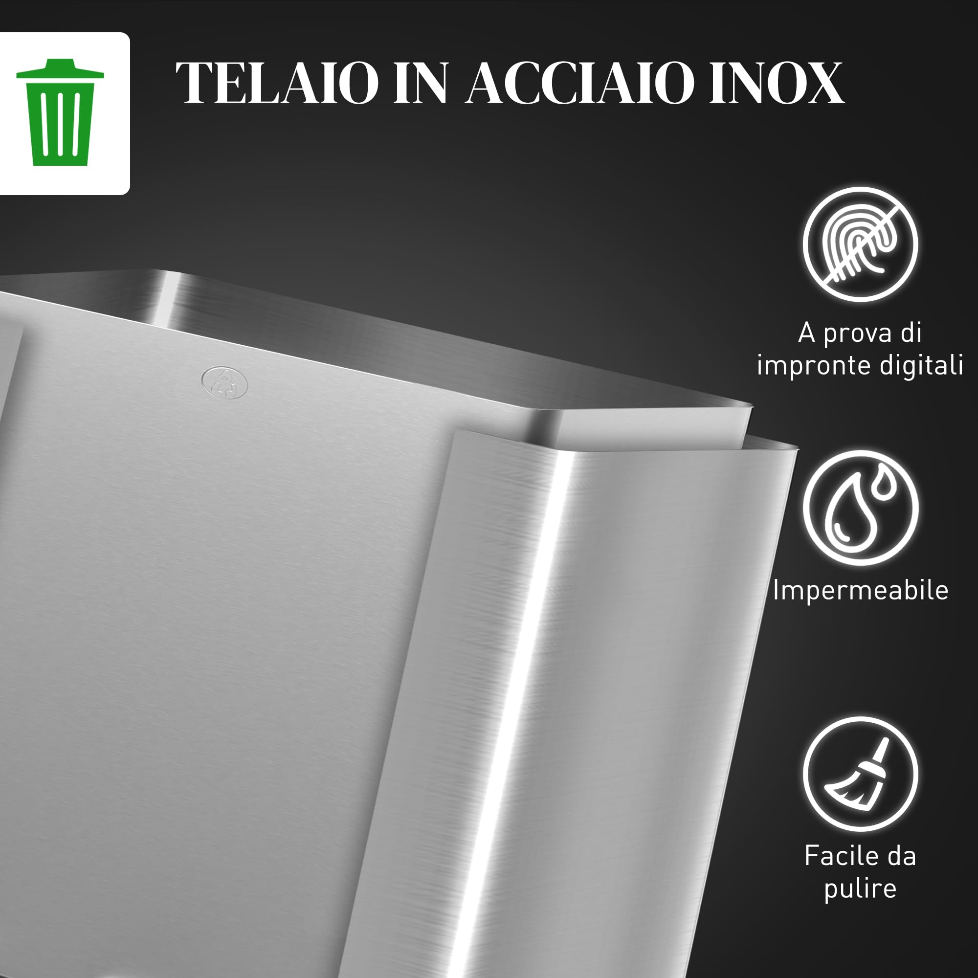 HOMCOM Pattumiera Differenziata 3 Scomparti 10L da Cucina a Pedale, Cestino Spazzatura con 3 Coperchi a Chiusura Silenziosa in Acciaio Inox e PP, 49.6x34.5x38.6 cm, Argento