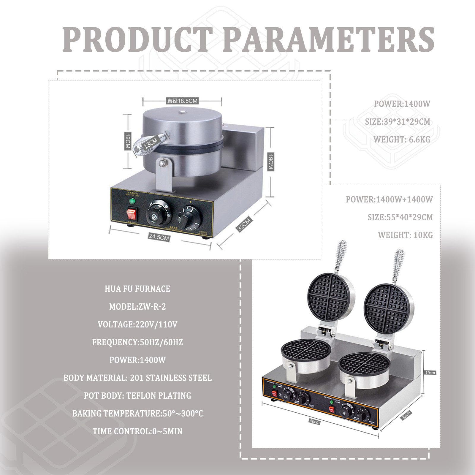 Gofrera Comercial De Doble Cabezal, 2800 W, Gofrera Profesional con Recubrimiento De TeflóN, Cuerpo De Acero Inoxidable, Ideal para Desayunos En CafeteríAs A-110V