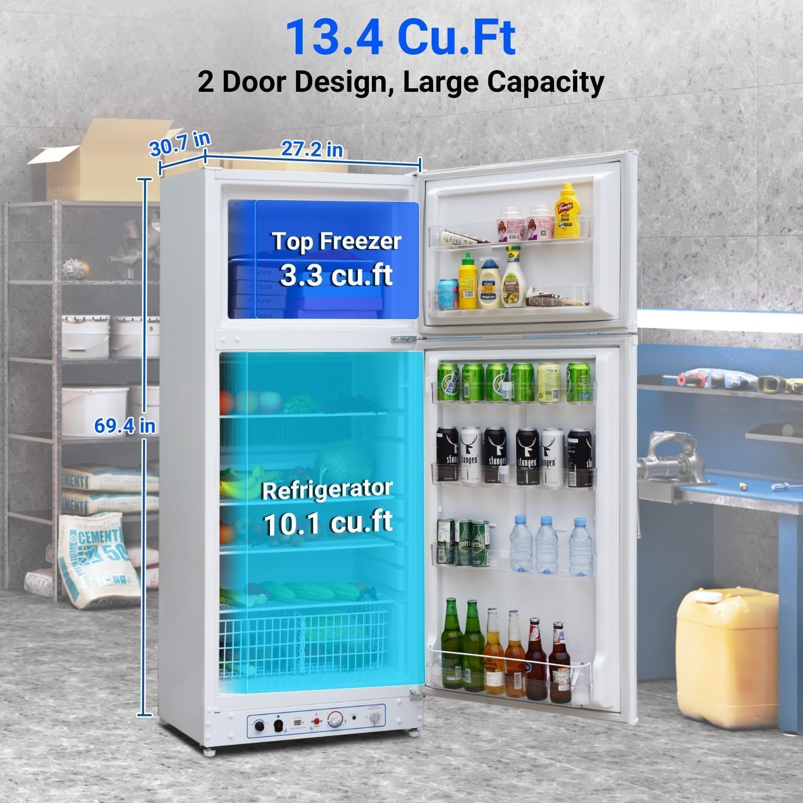 Smad Propane Refrigerator, Off Grid Propane Refrigerator with Freezer 13.4 cu.ft, Propane Fridge Powered 110V/LPG with Top Freezer, for Off Grid,Garage, RV,Food Truck,Cottages,Chalets Use on Fridge.com