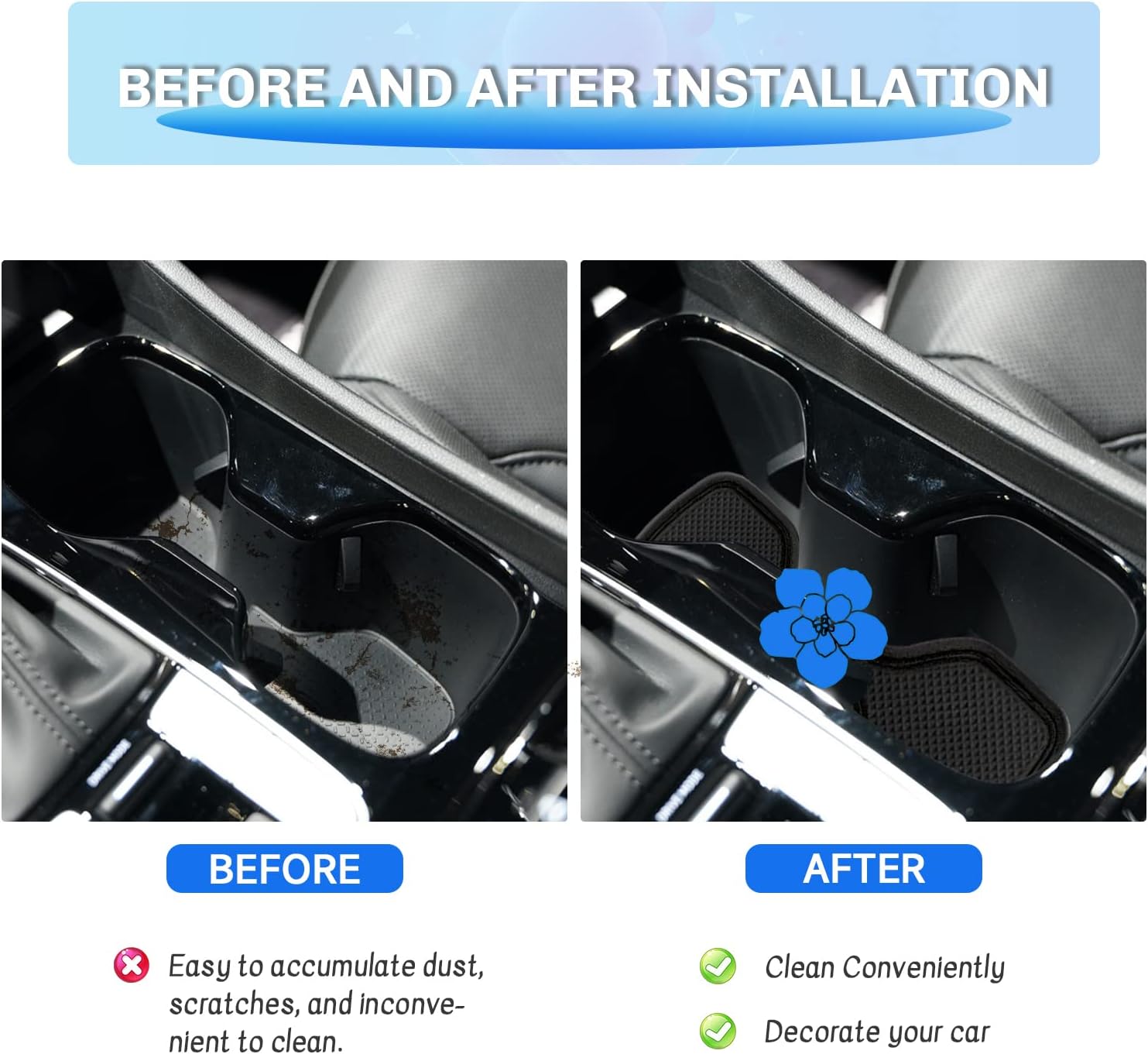 SXCY Fit for 2022 2023 2024 Hyundai Santa Cruz Door Slot Pad Fit 2024 Santa Cruz Cup Holder Inserts Liner 2024 Santa Cruz Door Groove Pad 2024 Santa Cruz Non-Slip Gate Slot Mat (12pcs Black Lines)