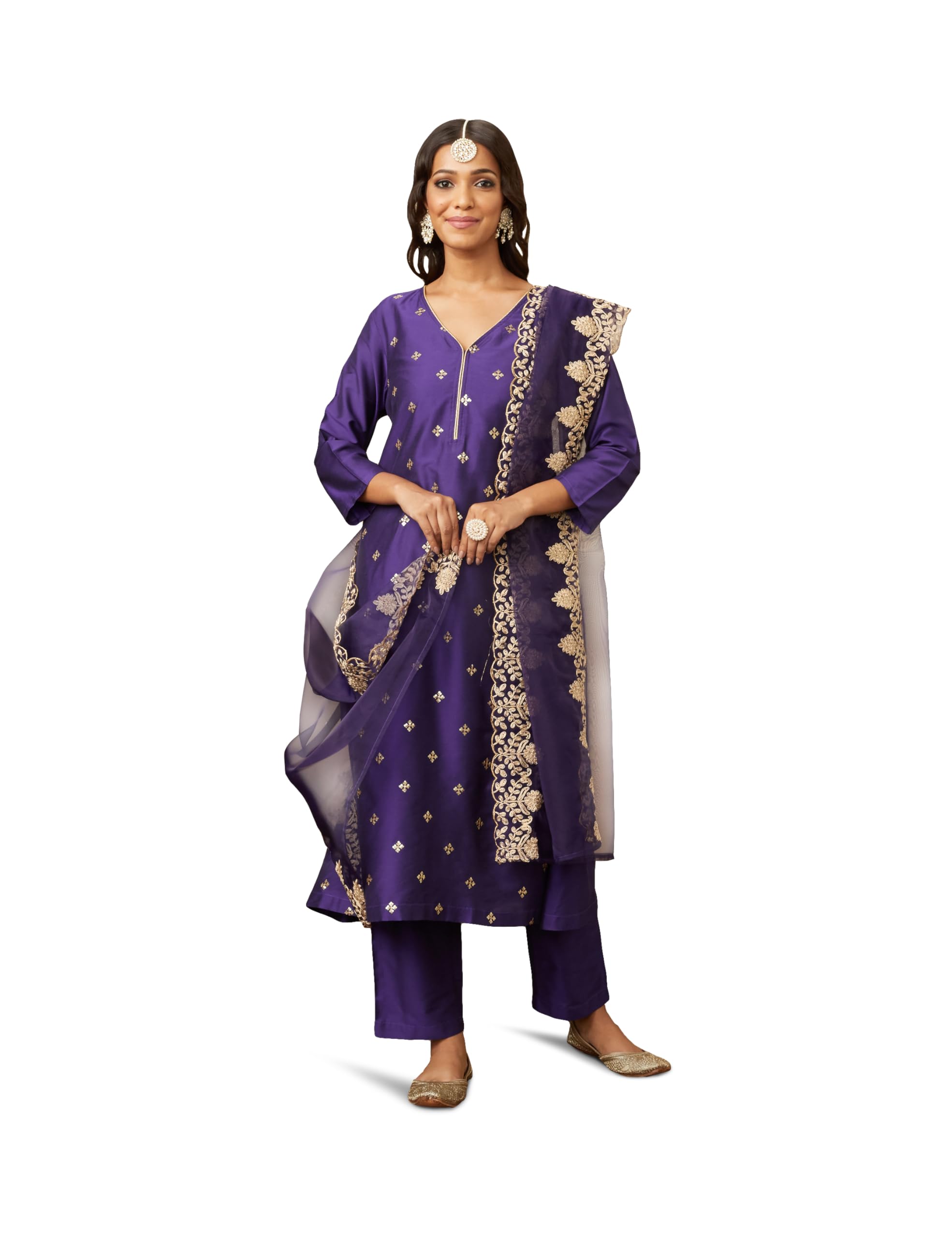 Women's Kurta Pant Set with Embroidered Organza Dupatta | Viscose,Rayon | A-line fit-image-33