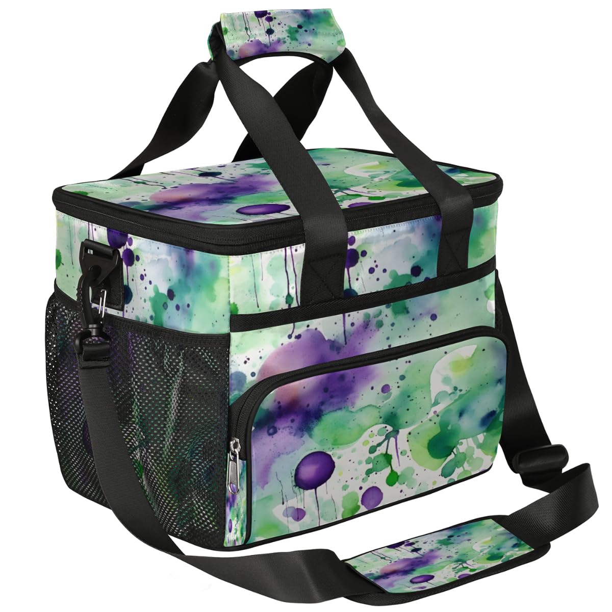 Purple Green Dots Insulated Picnic Backpack Lunch Box for Women Men Picnic Basket Tote Lunch Bag Picnic Bag Portable Lunch Bags for Picnic, Beach, Work, Trip,Office, Camp Paint Splatters