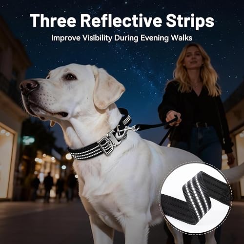 Miniatura 7 de Collar de perro resistente para perros de razas medianas a grandes, collar ajustable de nailon transpirable con asa de control, hebilla de metal de