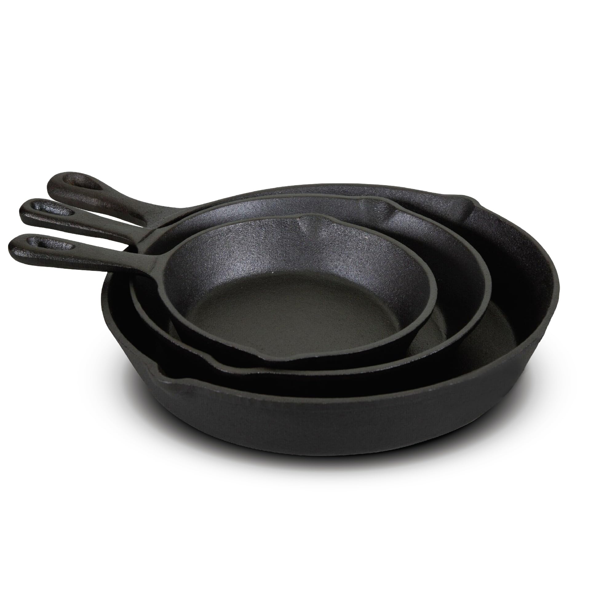 Jim BeamHEA Set of 3 Pre Seasoned Cast Iron Skillets with Even Distribution and Heat Retention-6" 8" 10", 10'', Black,JB0195