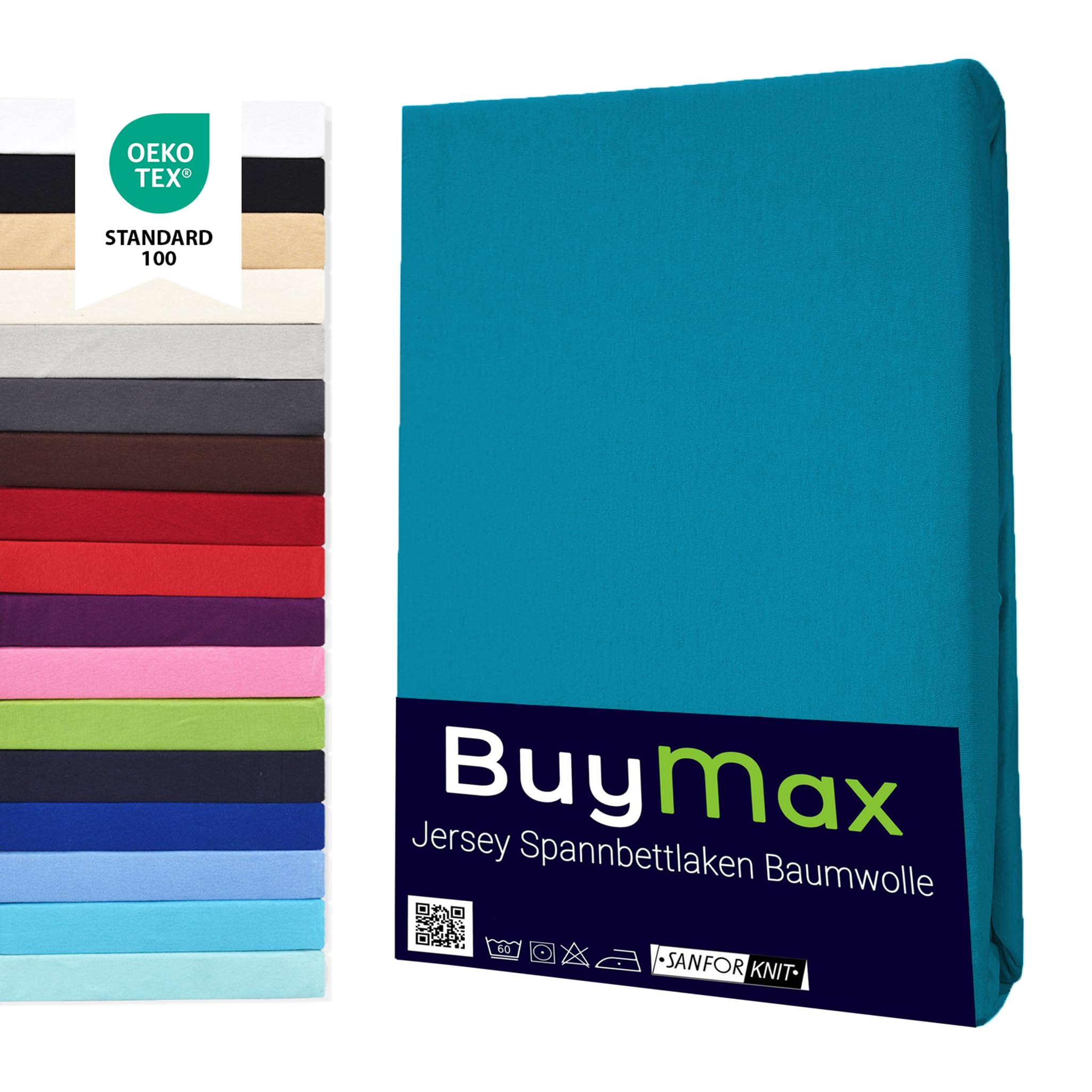 Buymax Spannbettlaken 140x200cm Baumwolle 100% Spannbetttuch Bettlaken Jersey, Matratzenhöhe bis 25 cm, Farbe Petrol