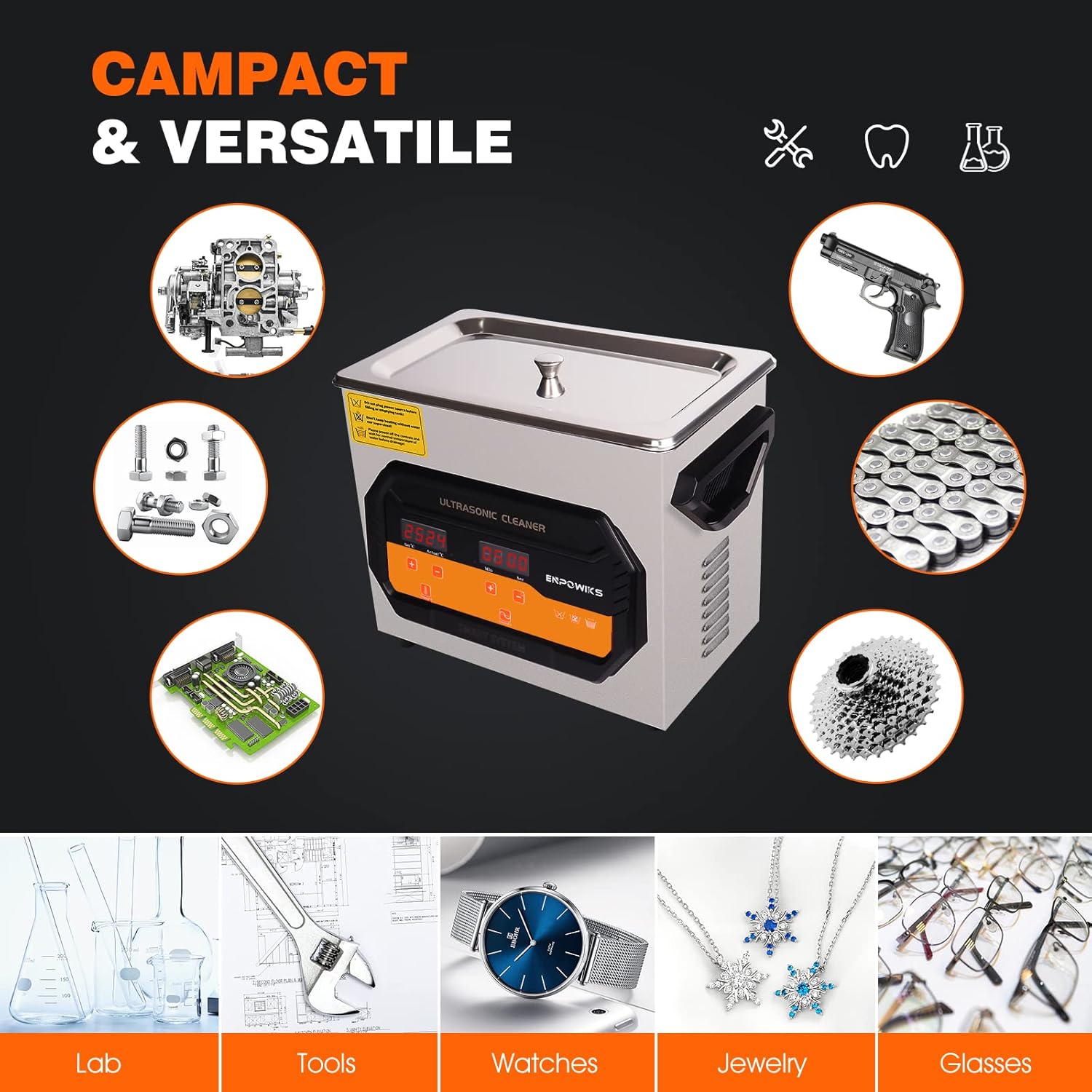 Ultrasonic Cleaner 3L with Heater and Timer, Ultrasonic Parts Cleaner with 40kHz SUS 304 Stainless Steel, 0.8 gal Ultrasonic Cleaning Machine with Digital Control for Jewelry Watch Glasses Diamond : Industrial & Scientific