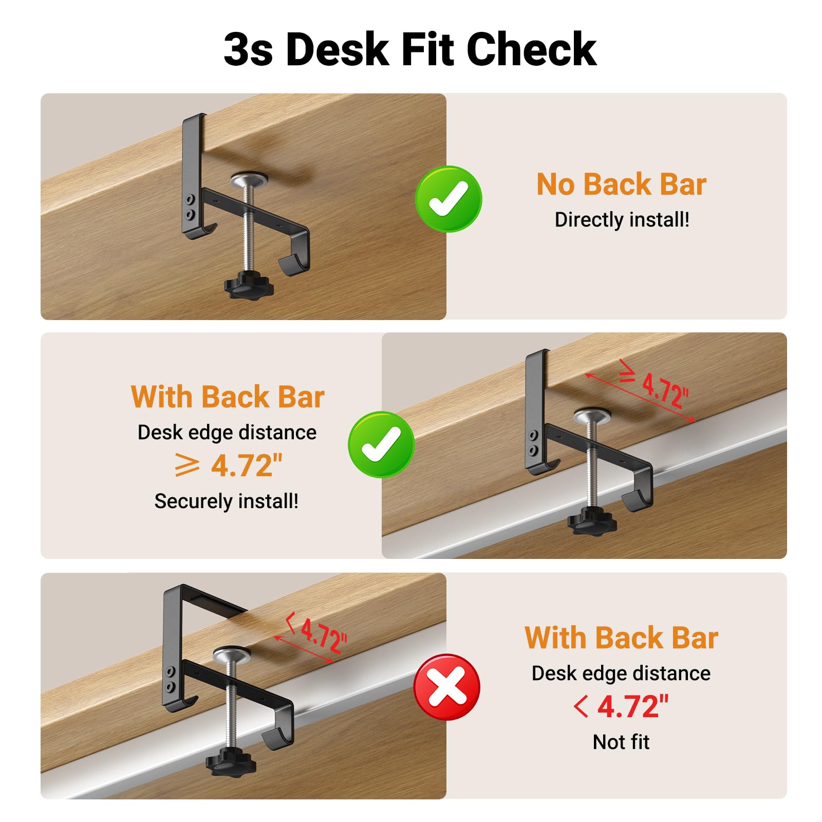 Housolution Plateau de Gestion de Câbles sous Bureau 36", Organisateur de Câbles en Tissu Premium, Plateau de Rangement sans Percage, Fixation par Serre-joint/Vis, pour Bureau et Maison, Noir